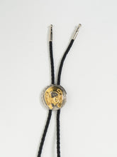 Load image into Gallery viewer, Vintage x Black Leather, Silver &amp; Gold Horseshoe Bolo