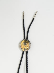 Vintage x Black Leather, Silver & Gold Horseshoe Bolo