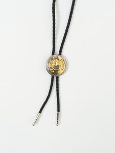 Vintage x Black Leather, Silver & Gold Horseshoe Bolo