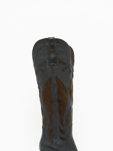 ZARA x Brown, Black Tall Leather Cowboy Boot (6.5)