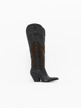 Load image into Gallery viewer, ZARA x Brown, Black Tall Leather Cowboy Boot (6.5)