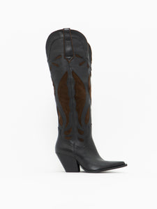 ZARA x Brown, Black Tall Leather Cowboy Boot (6.5)