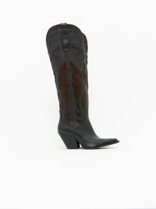 ZARA x Brown, Black Tall Leather Cowboy Boot (6.5)