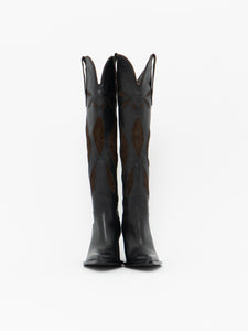 ZARA x Brown, Black Tall Leather Cowboy Boot (6.5)