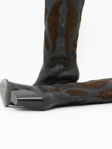 ZARA x Brown, Black Tall Leather Cowboy Boot (6.5)