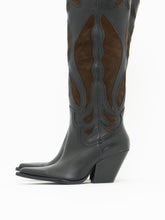 Load image into Gallery viewer, ZARA x Brown, Black Tall Leather Cowboy Boot (6.5)