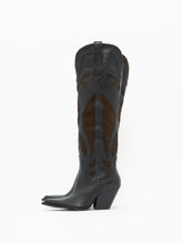 Load image into Gallery viewer, ZARA x Brown, Black Tall Leather Cowboy Boot (6.5)