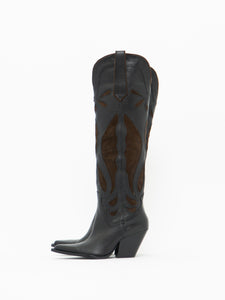 ZARA x Brown, Black Tall Leather Cowboy Boot (6.5)