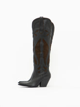 Load image into Gallery viewer, ZARA x Brown, Black Tall Leather Cowboy Boot (6.5)