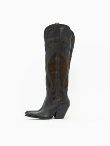 ZARA x Brown, Black Tall Leather Cowboy Boot (6.5)