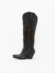 ZARA x Brown, Black Tall Leather Cowboy Boot (6.5)