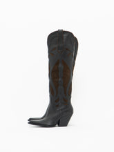 Load image into Gallery viewer, ZARA x Brown, Black Tall Leather Cowboy Boot (6.5)