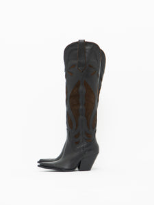 ZARA x Brown, Black Tall Leather Cowboy Boot (6.5)