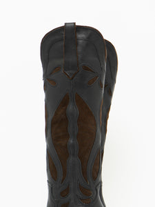 ZARA x Brown, Black Tall Leather Cowboy Boot (6.5)