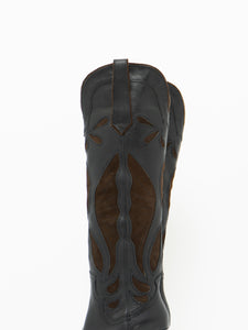 ZARA x Brown, Black Tall Leather Cowboy Boot (6.5)