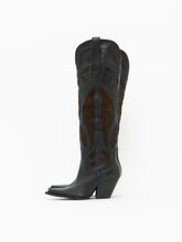 Load image into Gallery viewer, ZARA x Brown, Black Tall Leather Cowboy Boot (6.5)