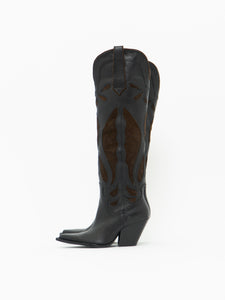 ZARA x Brown, Black Tall Leather Cowboy Boot (6.5)