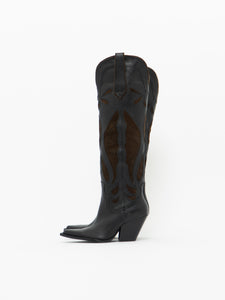 ZARA x Brown, Black Tall Leather Cowboy Boot (6.5)