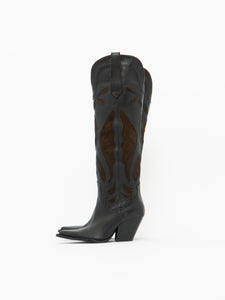 ZARA x Brown, Black Tall Leather Cowboy Boot (6.5)