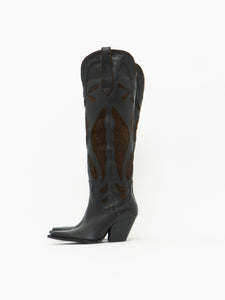 ZARA x Brown, Black Tall Leather Cowboy Boot (6.5)