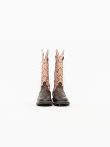 TWISTED x Brown & Pink Suede Embroidered Cowboy Boots (9, 9.5W)