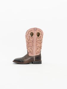 TWISTED x Brown & Pink Suede Embroidered Cowboy Boots (9, 9.5W)