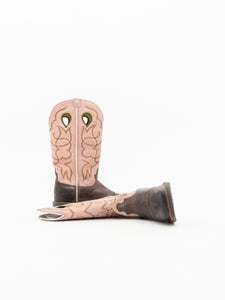 TWISTED x Brown & Pink Suede Embroidered Cowboy Boots (9, 9.5W)