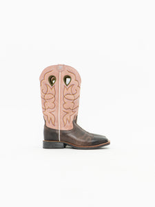 TWISTED x Brown & Pink Suede Embroidered Cowboy Boots (9, 9.5W)