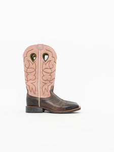 TWISTED x Brown & Pink Suede Embroidered Cowboy Boots (9, 9.5W)