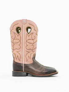 TWISTED x Brown & Pink Suede Embroidered Cowboy Boots (9, 9.5W)