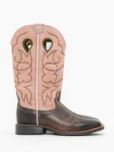 TWISTED x Brown & Pink Suede Embroidered Cowboy Boots (9, 9.5W)