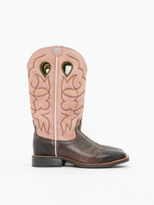 TWISTED x Brown & Pink Suede Embroidered Cowboy Boots (9, 9.5W)