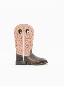 TWISTED x Brown & Pink Suede Embroidered Cowboy Boots (9, 9.5W)