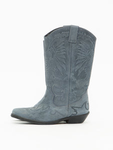 Vintage x Made in Spain x OFF-CAMPUS Ash Blue Suede Cowboy Boot (7, 7.5W)