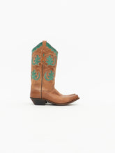 Load image into Gallery viewer, Vintage x OLD WEST Tan &amp; Green Leather Cowboy Boots (7-8W)