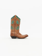 Load image into Gallery viewer, Vintage x OLD WEST Tan &amp; Green Leather Cowboy Boots (7-8W)