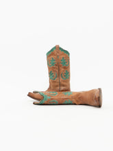 Load image into Gallery viewer, Vintage x OLD WEST Tan &amp; Green Leather Cowboy Boots (7-8W)