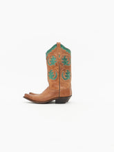 Load image into Gallery viewer, Vintage x OLD WEST Tan &amp; Green Leather Cowboy Boots (7-8W)