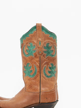 Load image into Gallery viewer, Vintage x OLD WEST Tan &amp; Green Leather Cowboy Boots (7-8W)