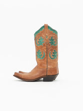 Load image into Gallery viewer, Vintage x OLD WEST Tan &amp; Green Leather Cowboy Boots (7-8W)