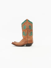 Load image into Gallery viewer, Vintage x OLD WEST Tan &amp; Green Leather Cowboy Boots (7-8W)