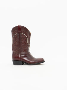 Vintage x Made in Mexico x EL JINETE Burgundy Embroidered Shiny Cowboy Boots (8-8.5)