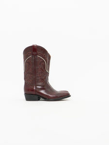 Vintage x Made in Mexico x EL JINETE Burgundy Embroidered Shiny Cowboy Boots (8-8.5)