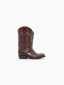 Vintage x Made in Mexico x EL JINETE Burgundy Embroidered Shiny Cowboy Boots (8-8.5)