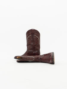 Vintage x Made in Mexico x EL JINETE Burgundy Embroidered Shiny Cowboy Boots (8-8.5)