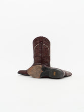 Load image into Gallery viewer, Vintage x Made in Mexico x EL JINETE Burgundy Embroidered Shiny Cowboy Boots (8-8.5)