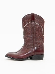 Vintage x Made in Mexico x EL JINETE Burgundy Embroidered Shiny Cowboy Boots (8-8.5)