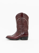 Load image into Gallery viewer, Vintage x Made in Mexico x EL JINETE Burgundy Embroidered Shiny Cowboy Boots (8-8.5)