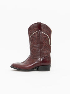 Vintage x Made in Mexico x EL JINETE Burgundy Embroidered Shiny Cowboy Boots (8-8.5)