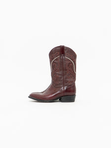 Vintage x Made in Mexico x EL JINETE Burgundy Embroidered Shiny Cowboy Boots (8-8.5)